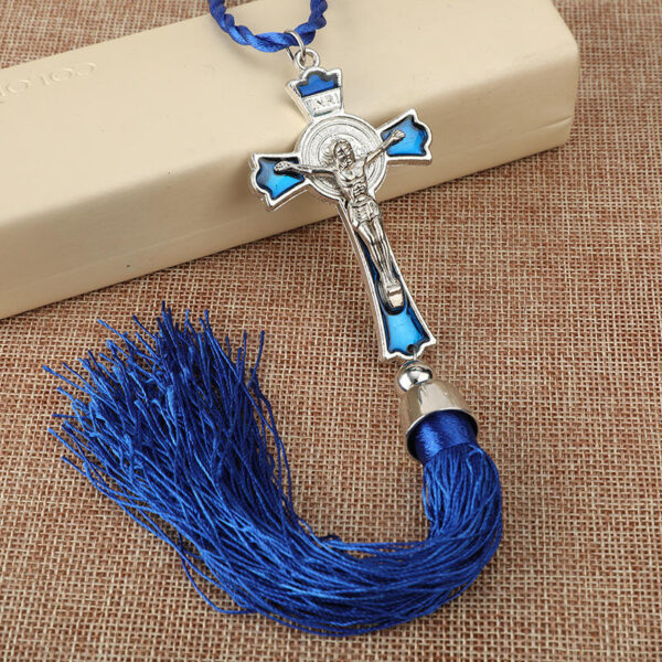 KOMI Silver Plating Colored Enamel Crucifix Cross with Tassels Pendant Ornaments for Wall Car Hanging Baptism Birthday Gifts