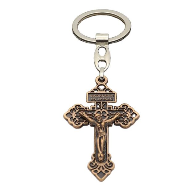 Wholesale Vintage Metal Antique Bronze Cross Crucifix Religious Souvenir Jesus Old Keyrings Religious Keychain