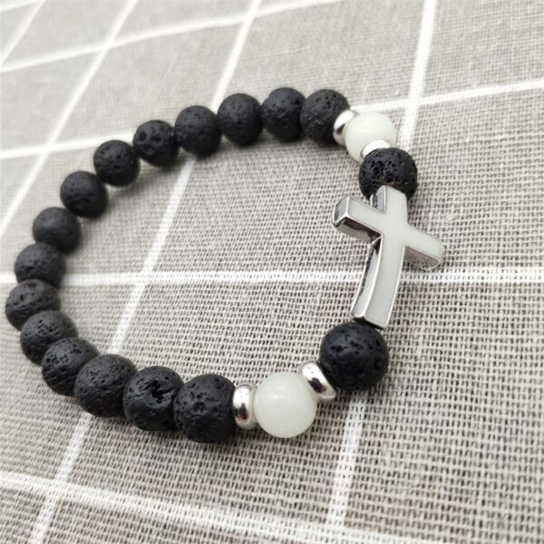 Hd77a01699d5b4dd8a85358000996c51fE KOMI Fathers Day Gifts for Mens Bracelets 8mm Lava Rock Stone Beads Rosary Bracelet Multi-colored Luminous Cross Beaded Bracelet