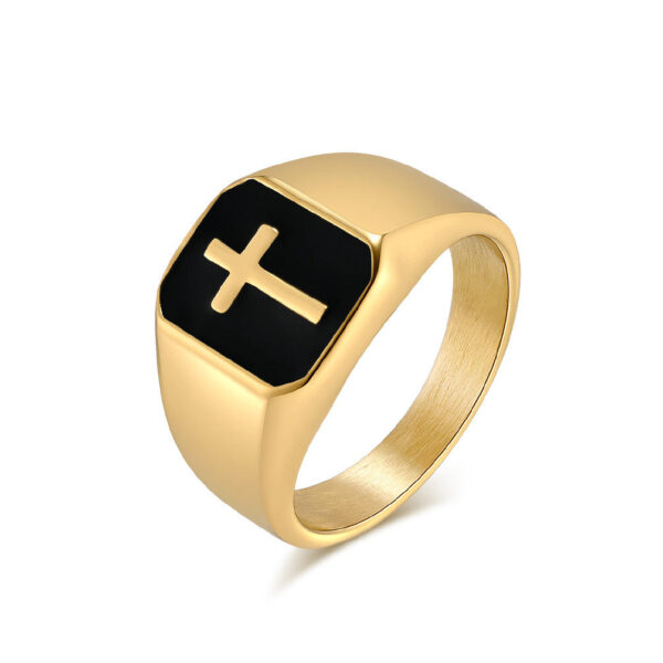 Hd7d20e9b8a2e4380a3fe6fbca3453588U KOMI Mens Cross Ring Silver Gold Plated Stainless Steel Black Enamel Cross Band Rings for Men Women Hand Jewelry Gifts Rings