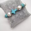 Hd7e91a6e4a124165b69a4474f869ef44O Hot Sale Pearl Turquoise Cross Beaded Bracelet Elastic Rope Strand Handmade Bracelet