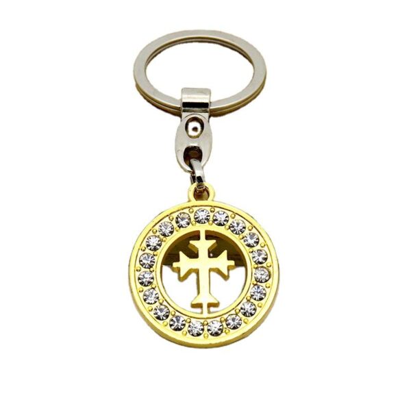 New Round Alloy Crystal Diamond Jewelry Car Key Chain Bag Pendant Cross Crucifix Keychain Keyring