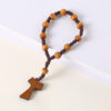 KOMI 8mm Natural Wooden Beads Rosary Bracelet with Wood Cross Charm Hand Bangle Brown Wood Beaded Cuff Bracelets for Men Jewelry