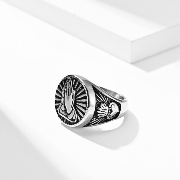 Hda4844faaf14491c8d8f3028695aa6b8c KOMI Prayer Hand Stainless Steel 18K Gold Prayer Hand Ring for Men