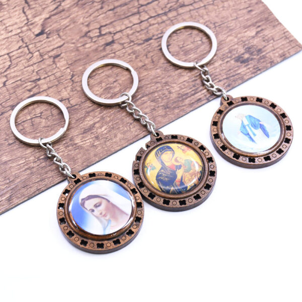Komi Customized Religious Catholic High Quality Wooden Photo Keyrings Jesus Icon Image Keychain