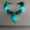 KOMI Turquoise Beads Hand String Yoga Energy Bracelet Luminous Lotus Charm Sanskrit Beaded Bracelets Elastic Wristband Bracelet