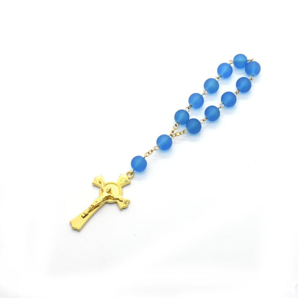 Hded9bf8e88e54374b7795342cc5ab0018 Komi Wholesale Colorful 6mm Glass Beads Cross Rosay Bracelet Religious Prayer Bracelet Safe Car Accessories Pendant