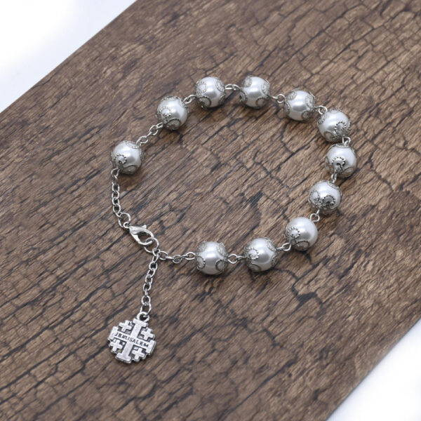 He0e25cb7e174452395bc4f55a58b765cA Religious Jewelry Christian Glass Pearl Bracelet Cross Catholic Silver Rosary Prayer Bracelet