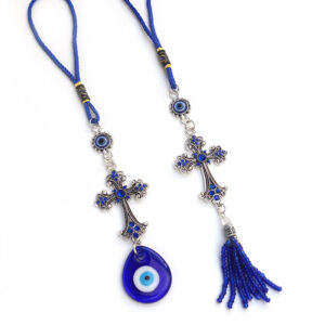 Komi European and American Foreign Blue Eyes Diamond Cross Good Luck Decorative Pendant Key Chain Car Hanging