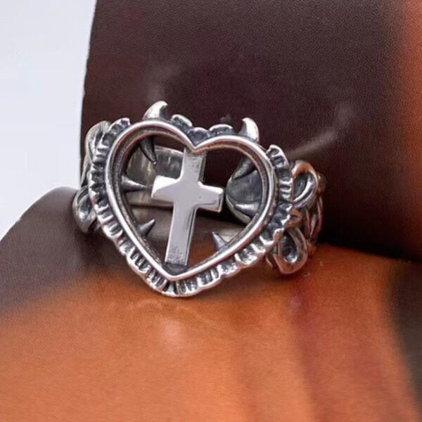 He23989989fad4c3ea557df606dfb5778N KOMI Anti Silver Cross Heart Rings Adjustable Ring Religious Christian Silver Large Heart Cross Open Rings for Women Men Gifts