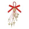 KOMI Silver St. Benedict Medals Keys Crucifix Cross Charms Pendants Ribbon Rope Hanging for Car Accessories Door Home Decoration