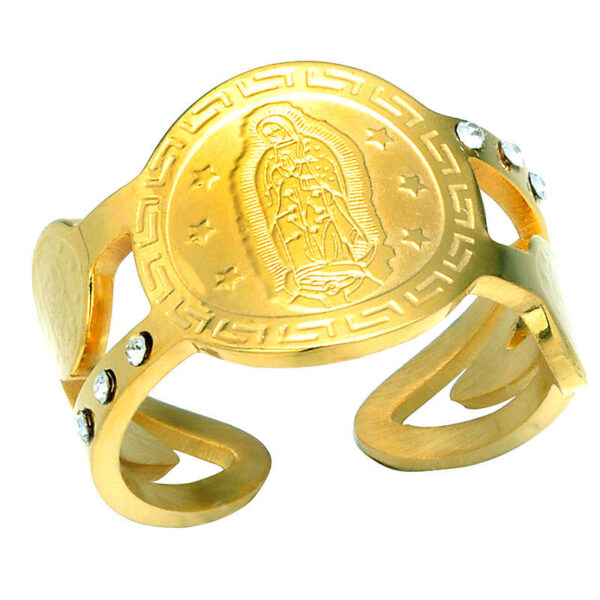 He2a64a08cf254458b6cc7f00227337e9r Stainless Steel Virgin Mary Ring Adjustable Virgin of Guadalupe Open Religious Ring Jewelry Wholesale