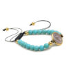 KOMI 8mm Turquoise Beaded Bracelets Round Coin Saint Benedict Medal Charm Adjustable Stretch Bracelets Bangles for Men Women