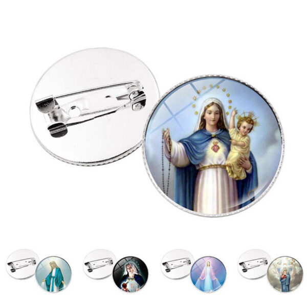 KOMI Virgin Mary Medal Brooch Badge Religious Fashion Accessories Silver Personality Clothes Brooch Pins Souvenirs Gifts