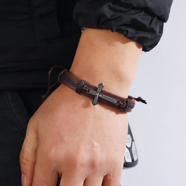 He3933c9756c44350bbd86c219349bbc1V KOMI Handwoven Cowhide Bracelet Simple Pull Adjustable Vintage Leather Cross Bracelet