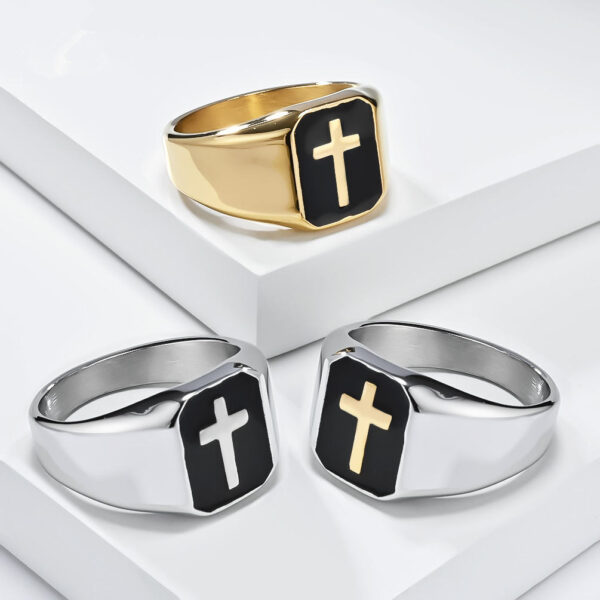 He42ee1a8dd1648798787863fa0592ac74 KOMI Stainless Steel Cross Drop Ring for Men Titanium Steel Hand Jewelry