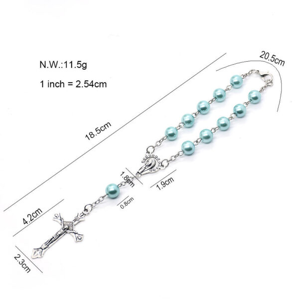 New 8mm Glass Faux Blue Pearl Rosary Pearl Catholic Religious Denary with Virgin Mary Bracelets