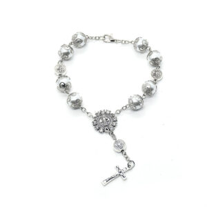 Hot Selling Silver Color Pearl Rosary Glass PearlBeads Bracelets Jesus Cross Pendant Charm Prayer Bracelets