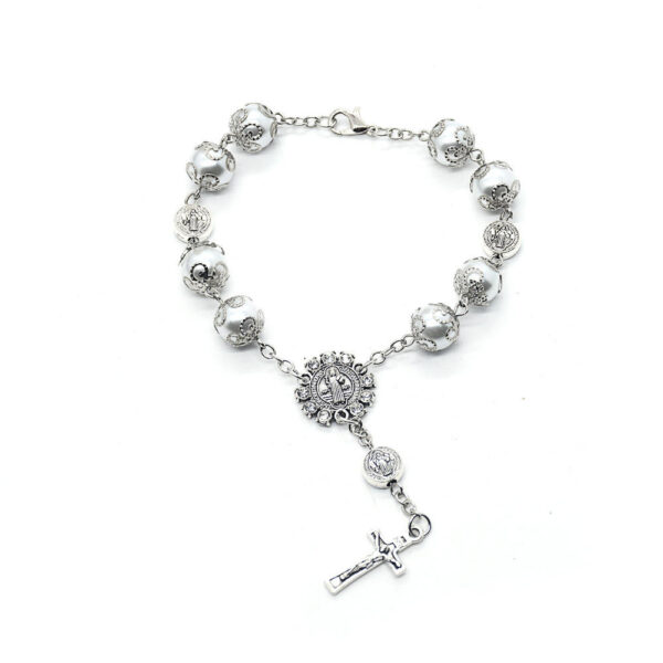 He4ff4d75179d4650ac3285cae97d9ef6l Hot Selling Silver Color Pearl Rosary Glass PearlBeads Bracelets Jesus Cross Pendant Charm Prayer Bracelets