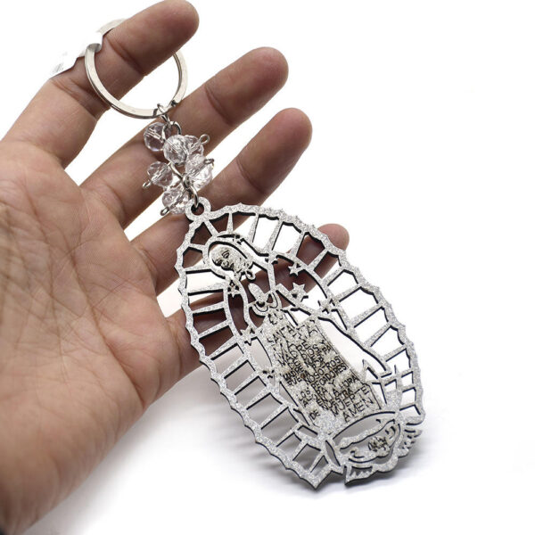 He6646a171f274b0087f32276d394e1a9g Foreign Trade Baptism Key Chain Wooden Card Key Chain Guadalupe Gold and Silver Powder Wedding Jewelry Pendant