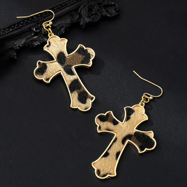 He8f6ef57d4584fb3a91f23e6f338166fq Leopard Print Cross-Shaped Earrings Fashionable and Versatile Elegant in Style Pendant Earrings Accessories
