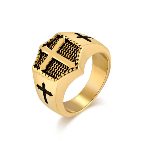 He956de67a1f44006a1a16775e6a6b89bX KOMI Vintage Stainless Steel Cross Ring for Men 16mm Wide Silver Gold Religious Prayer Cross Band Punk Ring for Men Jewelry Gift