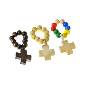 KOMI Natural Wooden Bead Finger Chain Rosary Cross Catholic Rosary Hand Woven Ring