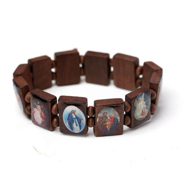 Komi Colored Natural Wooden Bracelet Drop Oil Colored Hand Row Holy Father Virgin Elastic Bracelet