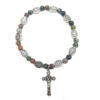 Natural Stone Agate Beads Rosary Bracelet Hand String with Jesus Cross Charm Religious Beaded Bracelets Elastic Stretch Bangles