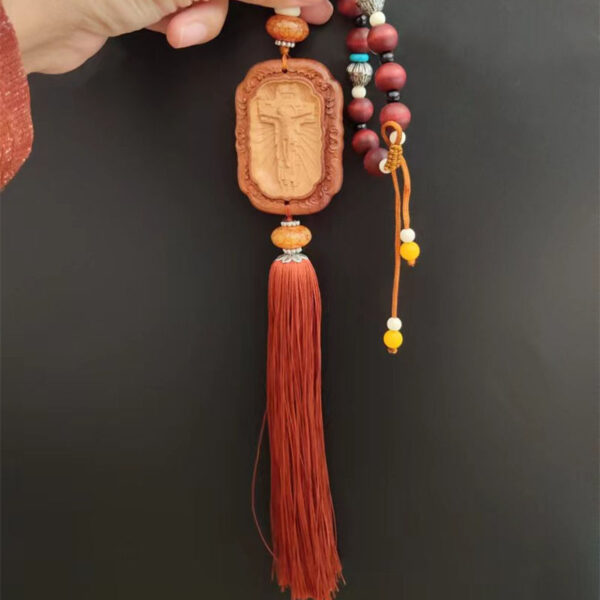 Heb54feb1b26b40b097161c38a0bfc44ca KOMI Car Decoration Exquisite Boxwood Cross with Tassels Car Pendant Square WoodJesus Cross Car Wall Hanging Crafts Gifts