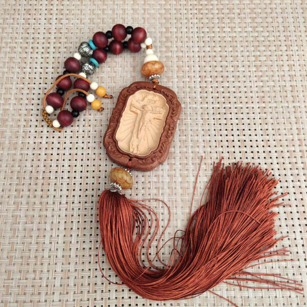 Heb7874eb8d6248b6bafbef808e9bd83dB KOMI Car Decoration Exquisite Boxwood Cross with Tassels Car Pendant Square WoodJesus Cross Car Wall Hanging Crafts Gifts