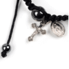 Komi Black Gallstone Beads Bracelet Metal Cross Pendant Catholic Knitted Woven Bracelet