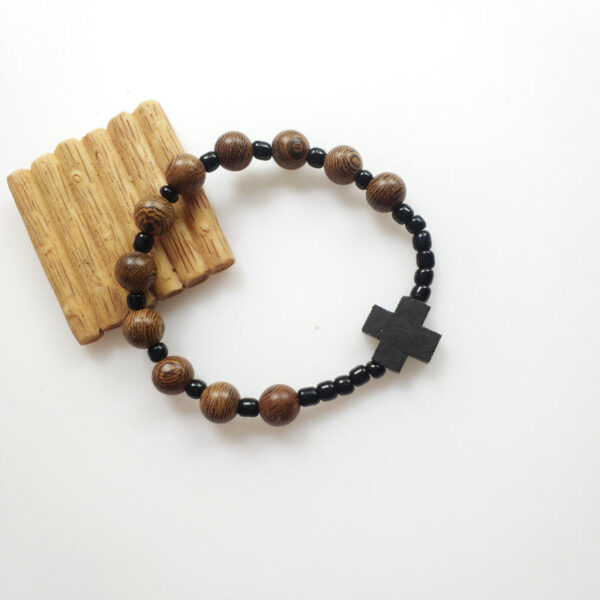 KOMI New Black Cross Wooden Stretch Beaded Bracelet Religious Accessories