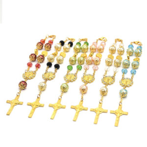 Komi Religious Jesus Crucifix Cross Bracelet Christian Prayer Crystal Beaded Rosay Bracelet for Women Girls Sacred Gift