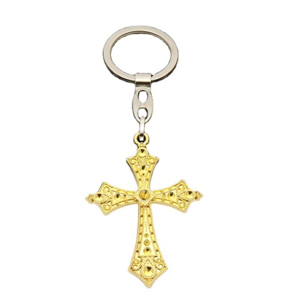 Wholesale Zinc Alloy Crucifix Gold Metal Christian Gifts Keychain Jesus Cross Charms Pendant Keychain Keyring