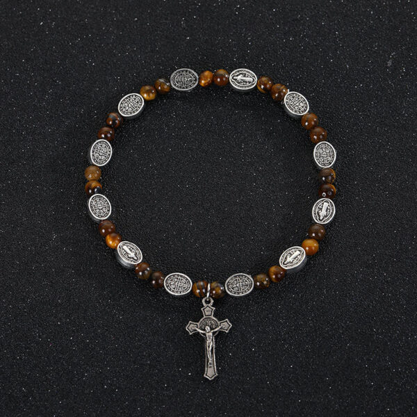 KOMI New Design Saint Benedict Alloy Cross Bracelet Black Gallstone Alloy Bracelet