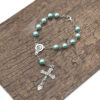 New 8mm Glass Faux Blue Pearl Rosary Pearl Catholic Religious Denary with Virgin Mary Bracelets