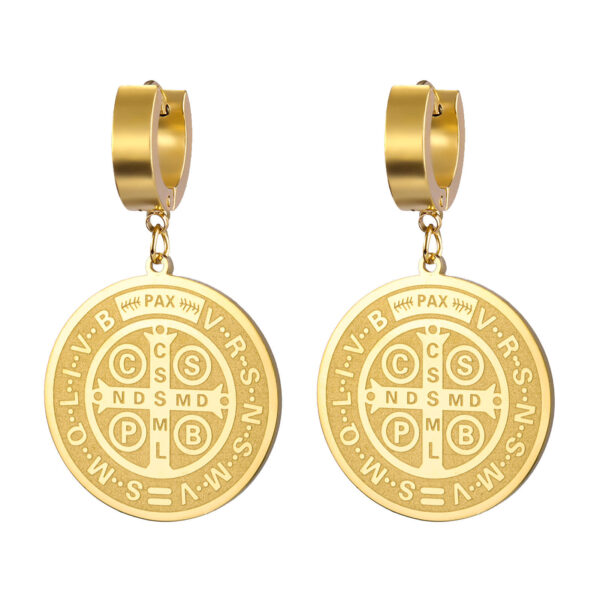 KOMI Hot Sale Titanium Steel Ring Double-sided Corrosion Saint Benedict Stainless Steel Earrings