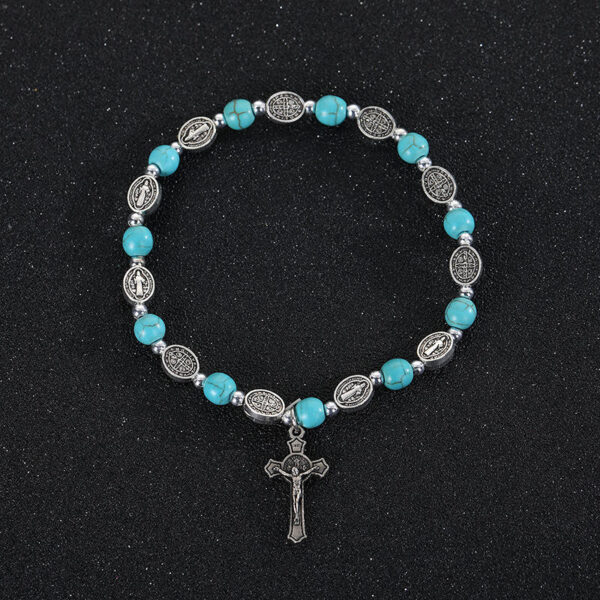 KOMI New Design Saint Benedict Alloy Cross Bracelet Black Gallstone Alloy Bracelet