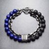 Komi Layered Bracelets Beads and Chunky Metal Chain Bracelet Tiger Eye Lava Rock Gemstone Beaded Bracelet Bangles