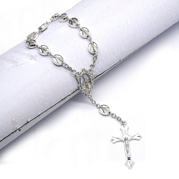 New Metal Alloy Crystal Jewelry Cross Crucifix Pendant Lady of Fatima Charm Jewelry Beaded Bracelet