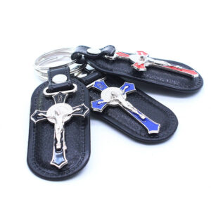 Komi  New Leather Cross Keychain Hanging Ring Religious Keychain