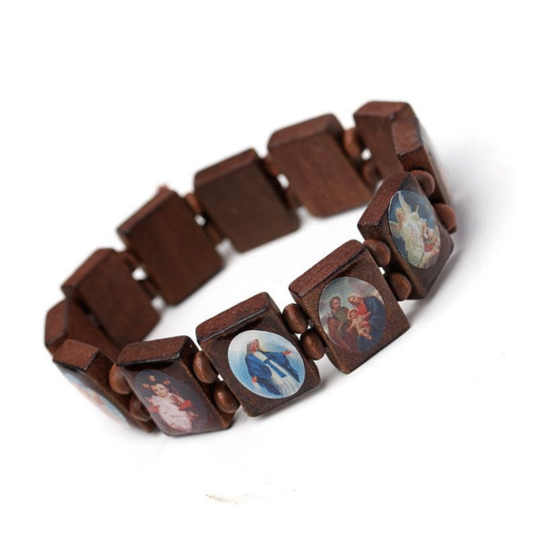 Komi Colored Natural Wooden Bracelet Drop Oil Colored Hand Row Holy Father Virgin Elastic Bracelet