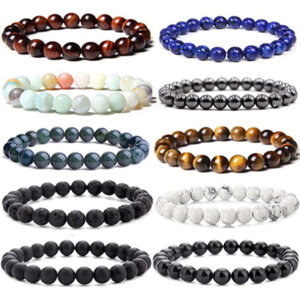 KOMI Natural Gemstone Bracelets Turquoise Crystal Moonstone Obsidian Tiger Eye Stone Lapis Lazio Elastic Beaded Bracelet Gift