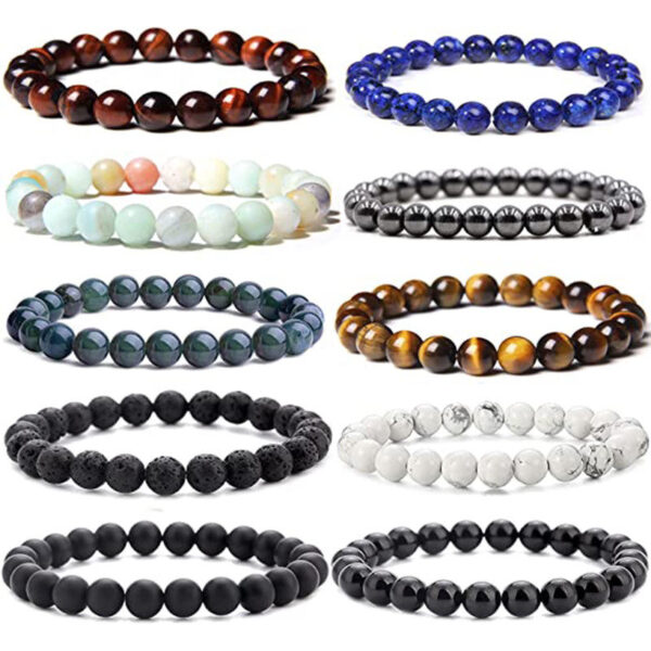 KOMI Natural Gemstone Bracelets Turquoise Crystal Moonstone Obsidian Tiger Eye Stone Lapis Lazio Elastic Beaded Bracelet Gift