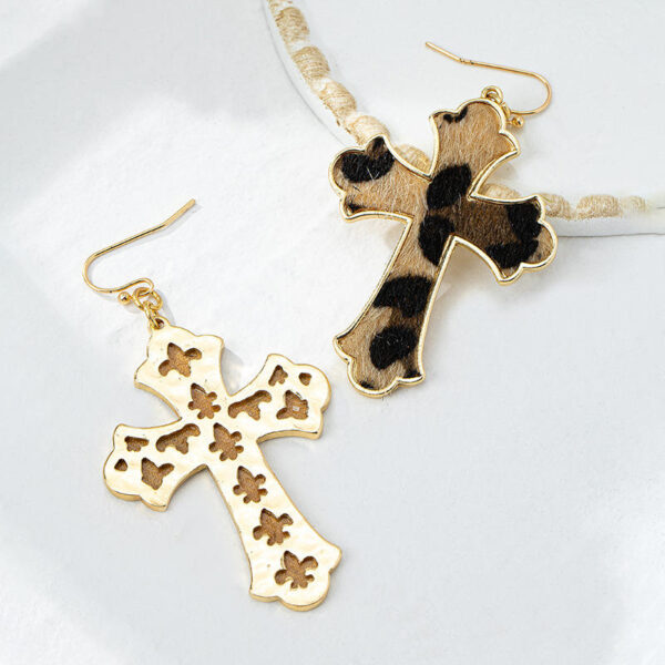 Hf693634c92b940b79fda793e20225669v Leopard Print Cross-Shaped Earrings Fashionable and Versatile Elegant in Style Pendant Earrings Accessories