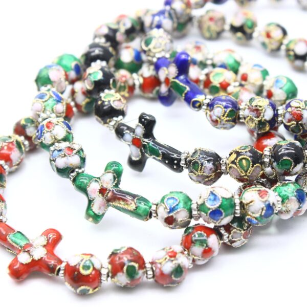 Wholesale Handmade Cloisonne Beads Beaded Cross Crucifix Bracelet Elastic Rope Prayer Bracelet
