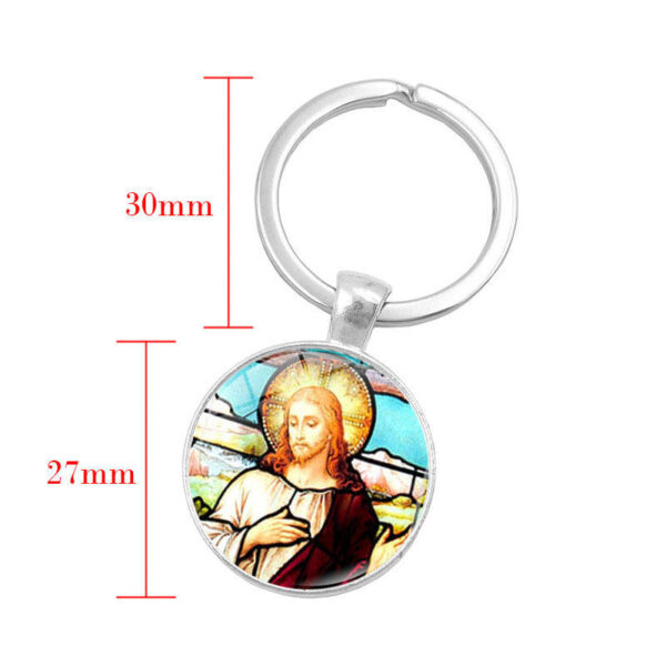 Hf7b8686cb34643759bf3302587b5549av Notre Dame Jesus Time Gemstone Keychain Pendant Creative Small Gift Religious Jewelry Metal Keyring