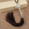 KOMI Silver Plating Crucifix Cross with Tassels Car Hanging Pendant Wall Hanging Home Decoration Gift