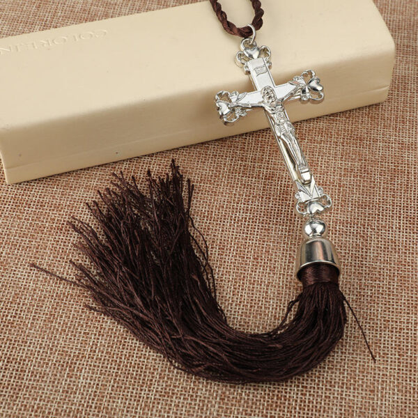 KOMI Silver Plating Crucifix Cross with Tassels Car Hanging Pendant Wall Hanging Home Decoration Gift
